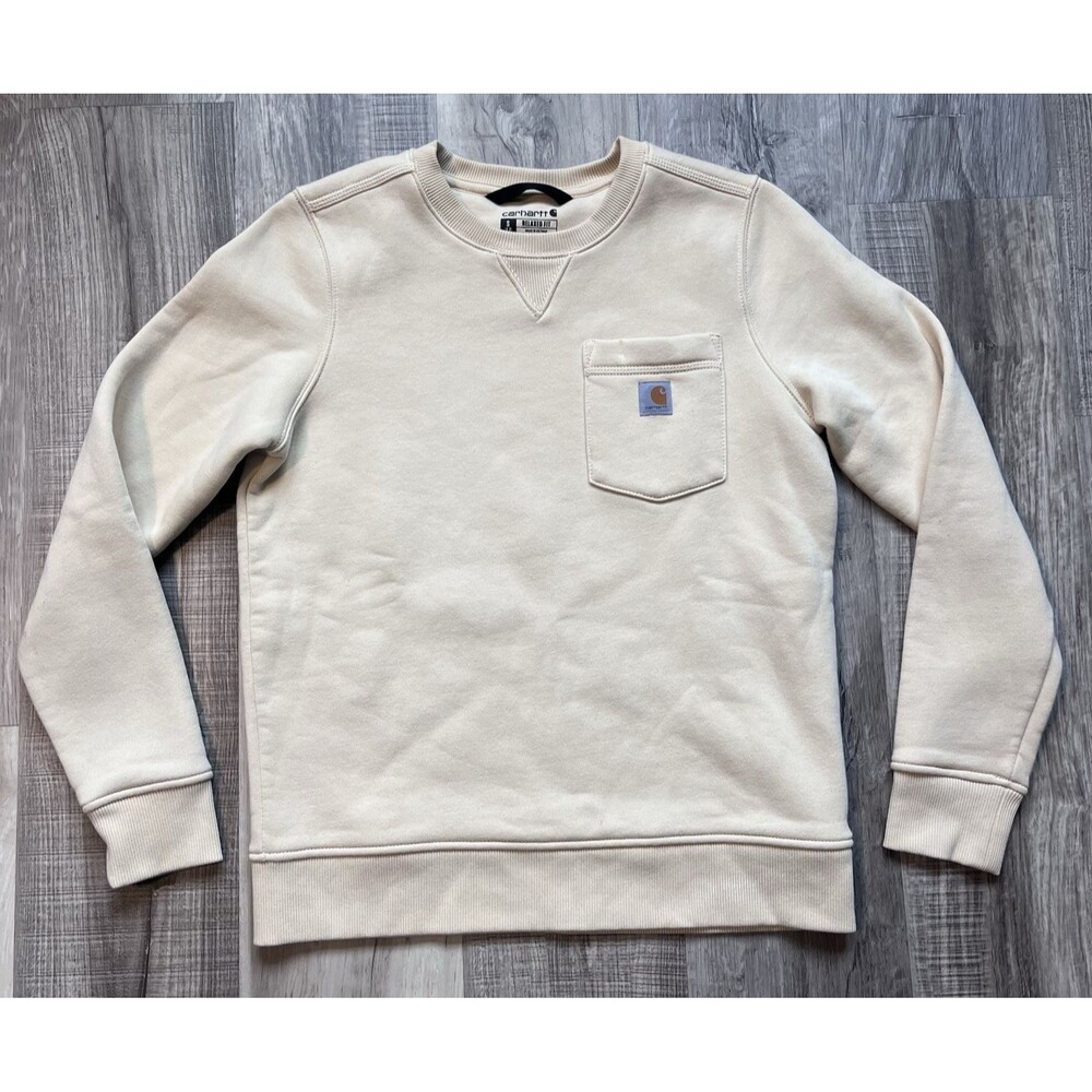 Carhartt Clarksburg Crewneck Pocket Sweatshirt Womens Small (4/6) Beige Relaxed